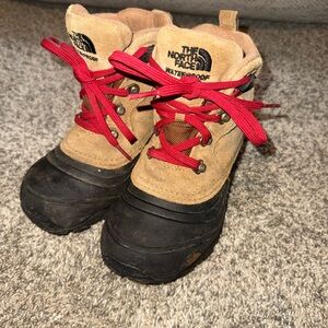 The North Face Kids Waterproof Brown and Black Boots with Red Laces